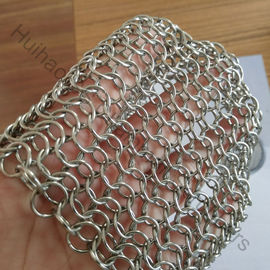 7" X 7" स्टेनलेस स्टील चेन मेल रिंग मेश स्क्रबर्स कास्ट आयरन कुकवेयर के लिए